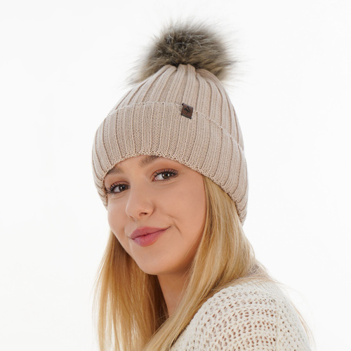 Bonnet d'hiver femme, rose, avec laine mérinos, Texa