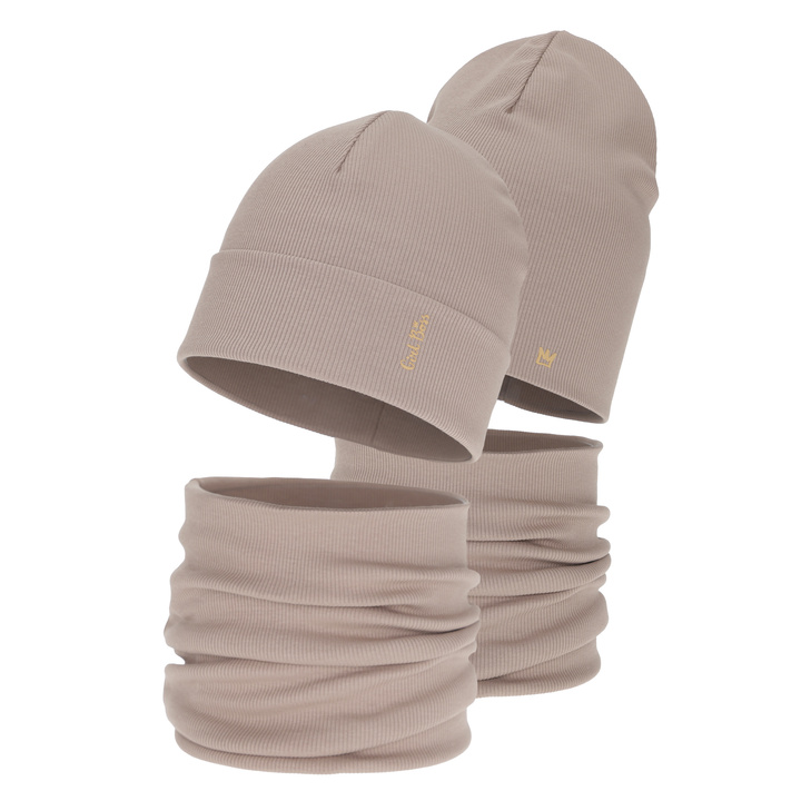 Ensemble automne/printemps fille: bonnet et snood, beige, en coton, Carina