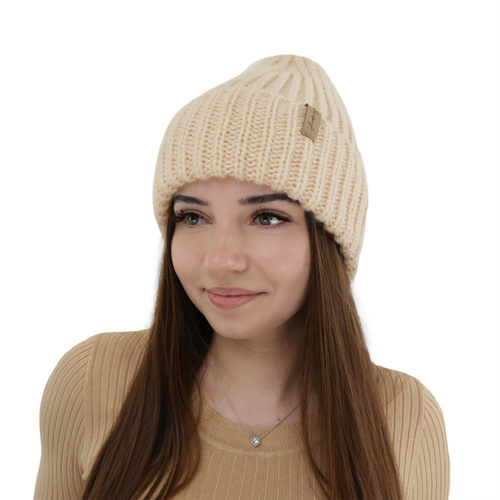 Bonnet d'hiver femme, crème, avec laine mérinos, Caro