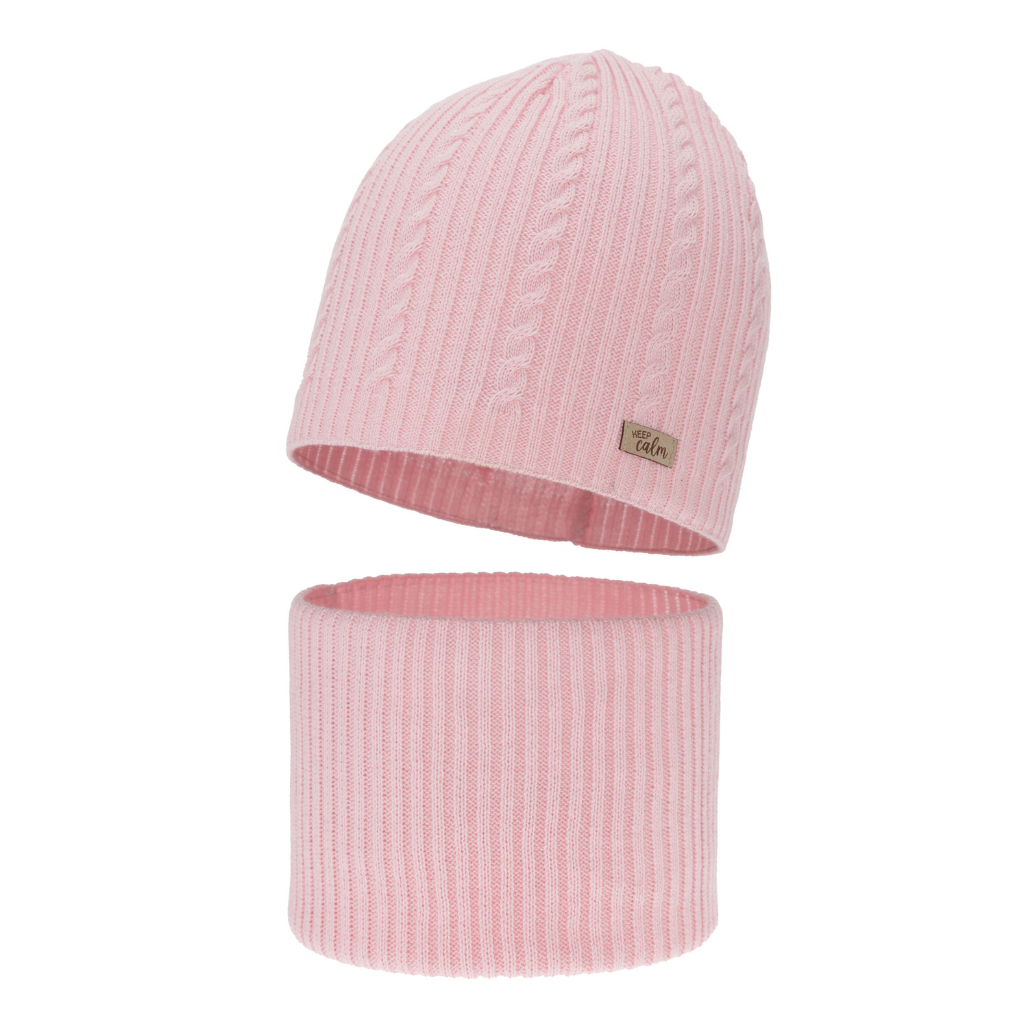 Ensemble automne/printemps fille: bonnet et snood, avec coton, rose clair, Ordesa