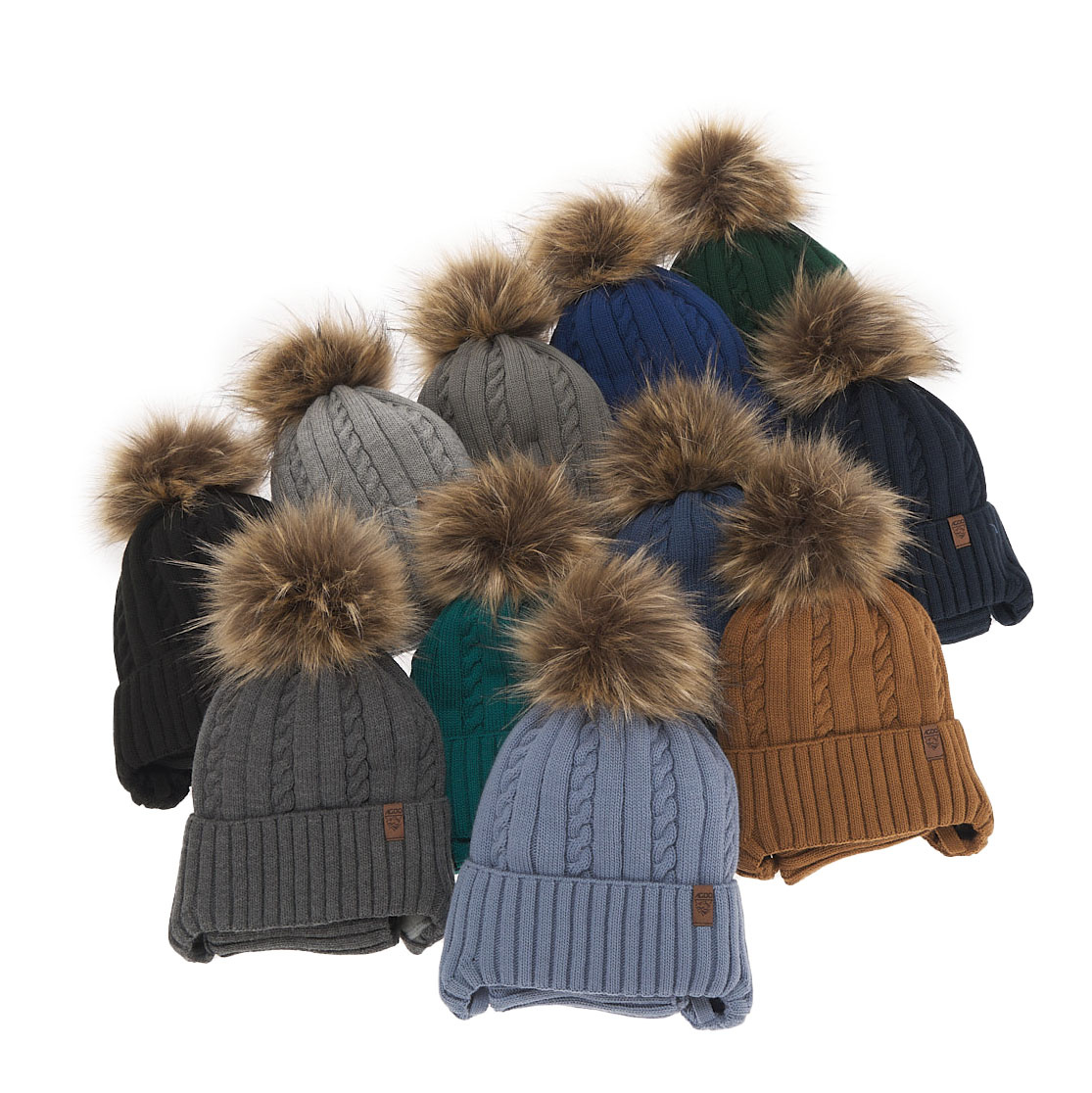 Ensemble d'hiver garçon: bonnet et tour de cou, bleu, avec liens, avec pompon, Peter