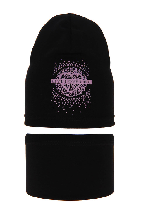 Ensemble automne/printemps fille: bonnet et snood, noir, en coton, Esmeralda