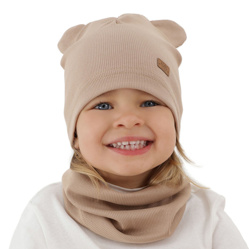 Ensemble automne/printemps fille: bonnet et snood, en coton, beige Georgea