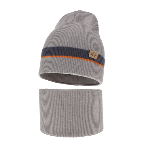 Ensemble automne/printemps garçon: bonnet et snood, avec coton, gris, Antonio