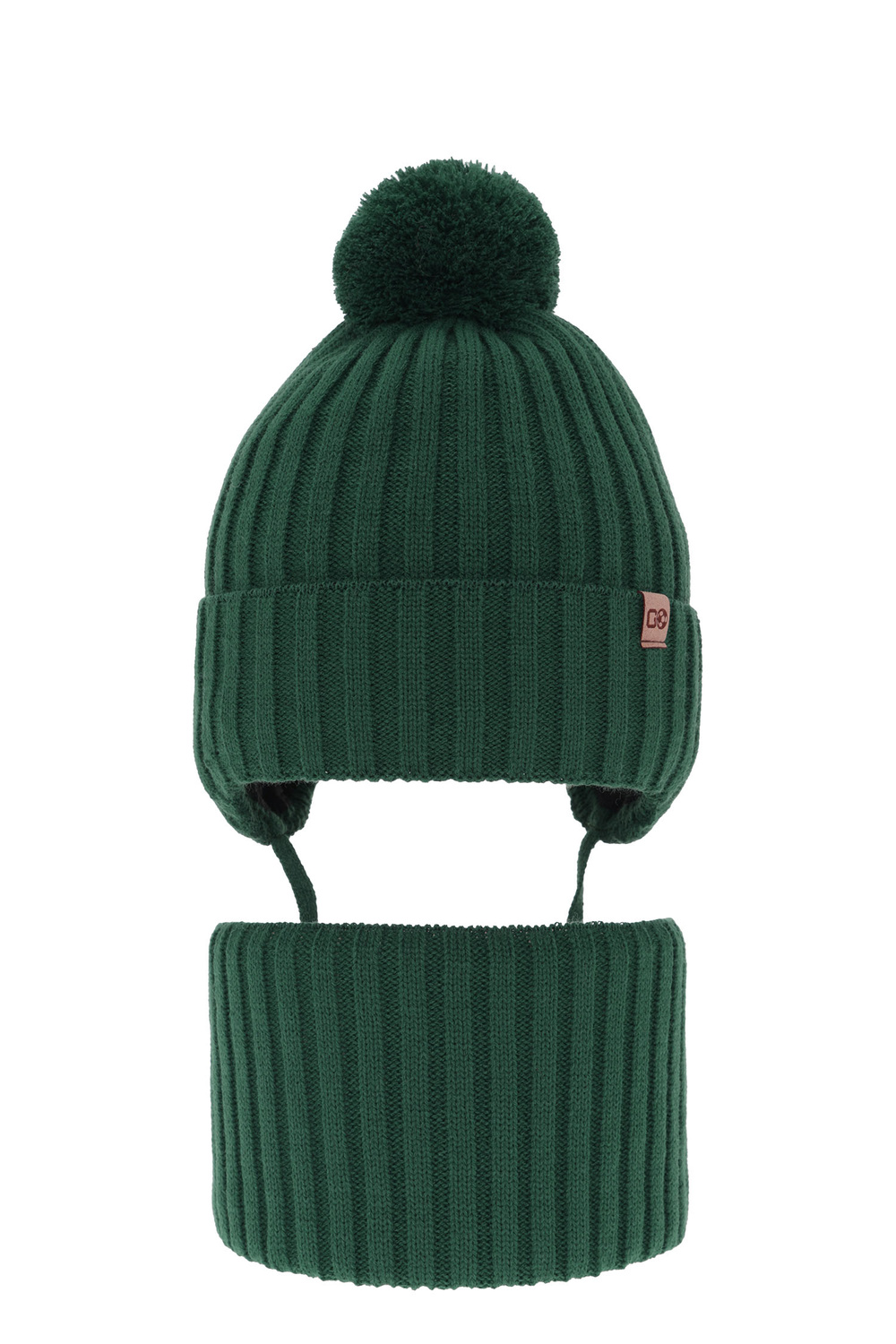 Ensemble d'hiver garçon: bonnet et snood, avec pompon, szmaragdowy, Carlo