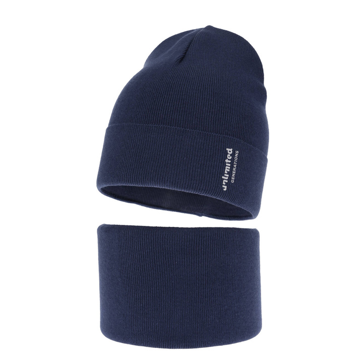Ensemble automne/printemps garçon: bonnet et snood, avec coton, bleu marine, Timothe
