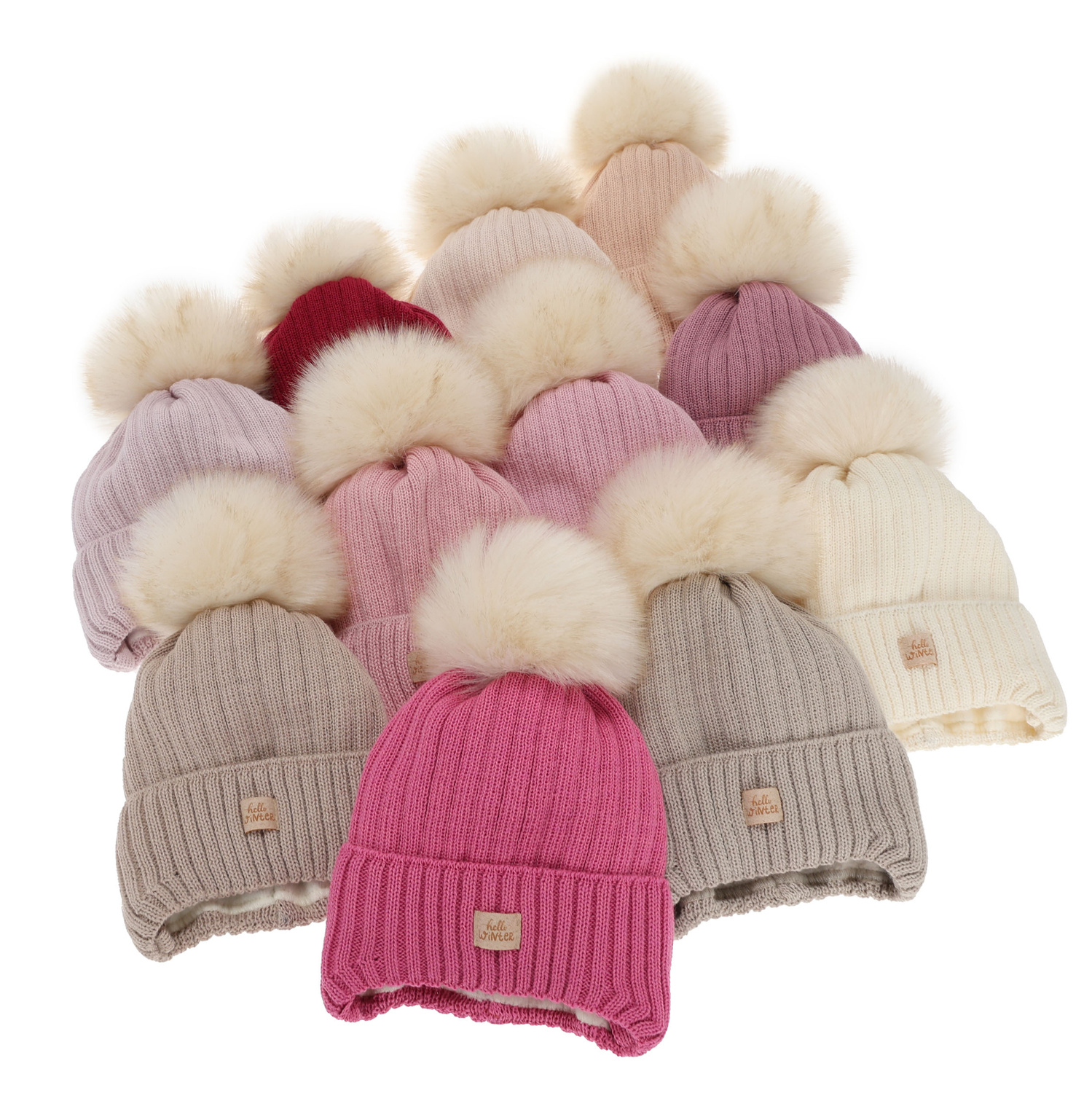 Bonnet d'hiver fille, crème, avec liens, avec laine mérinos, Basma