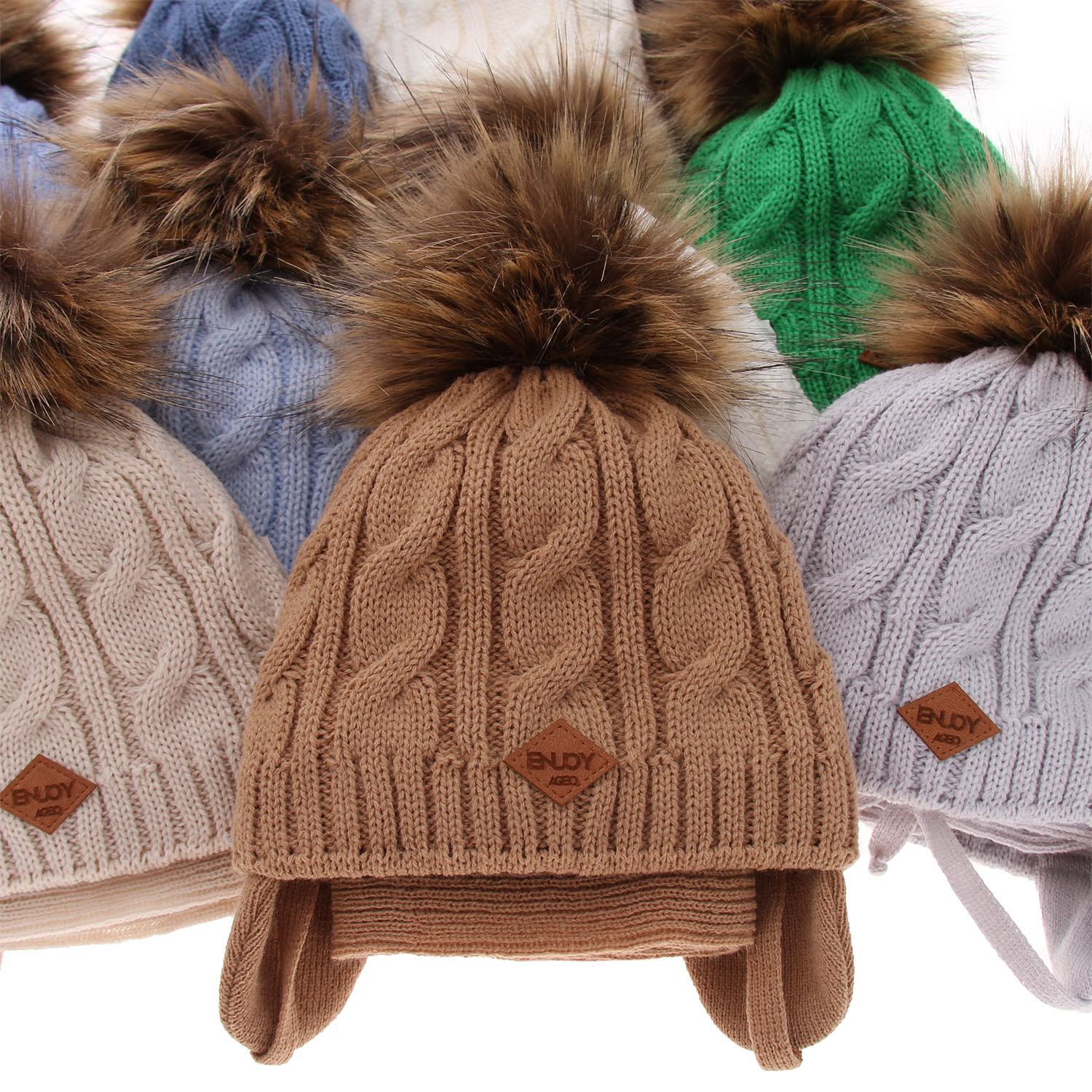 Ensemble d'hiver garçon: bonnet et écharpe, vert, avec pompon, Minor
