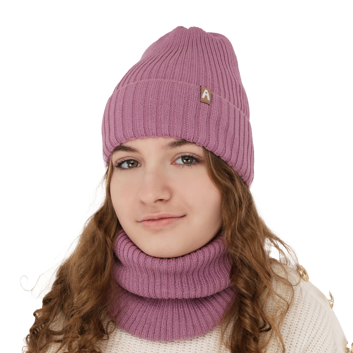Ensemble d'hiver fille: bonnet et snood, noir, avec laine mérinos, doublé de polaire, Peggy