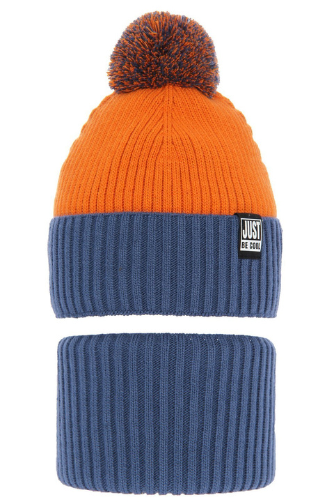 Ensemble d'hiver garçon: bonnet et snood, bleu, avec pompon, Arlekin