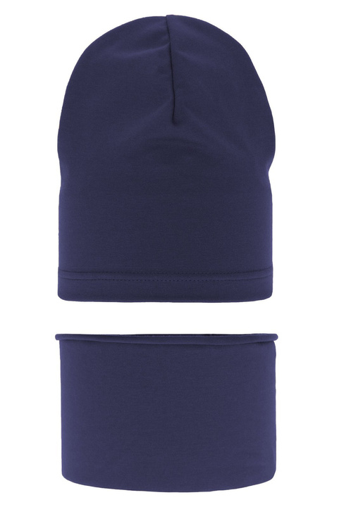 Ensemble automne/printemps garçon: bonnet et snood, bleu marine, en coton, Hazel