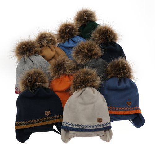 Ensemble d'hiver garçon: bonnet et snood, camel, avec pompon, Elpis