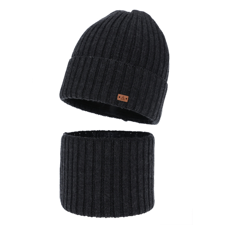 Ensemble d'hiver garçon (bonnet et snood), gris foncé, 100% Laine Mérinos, Umberto