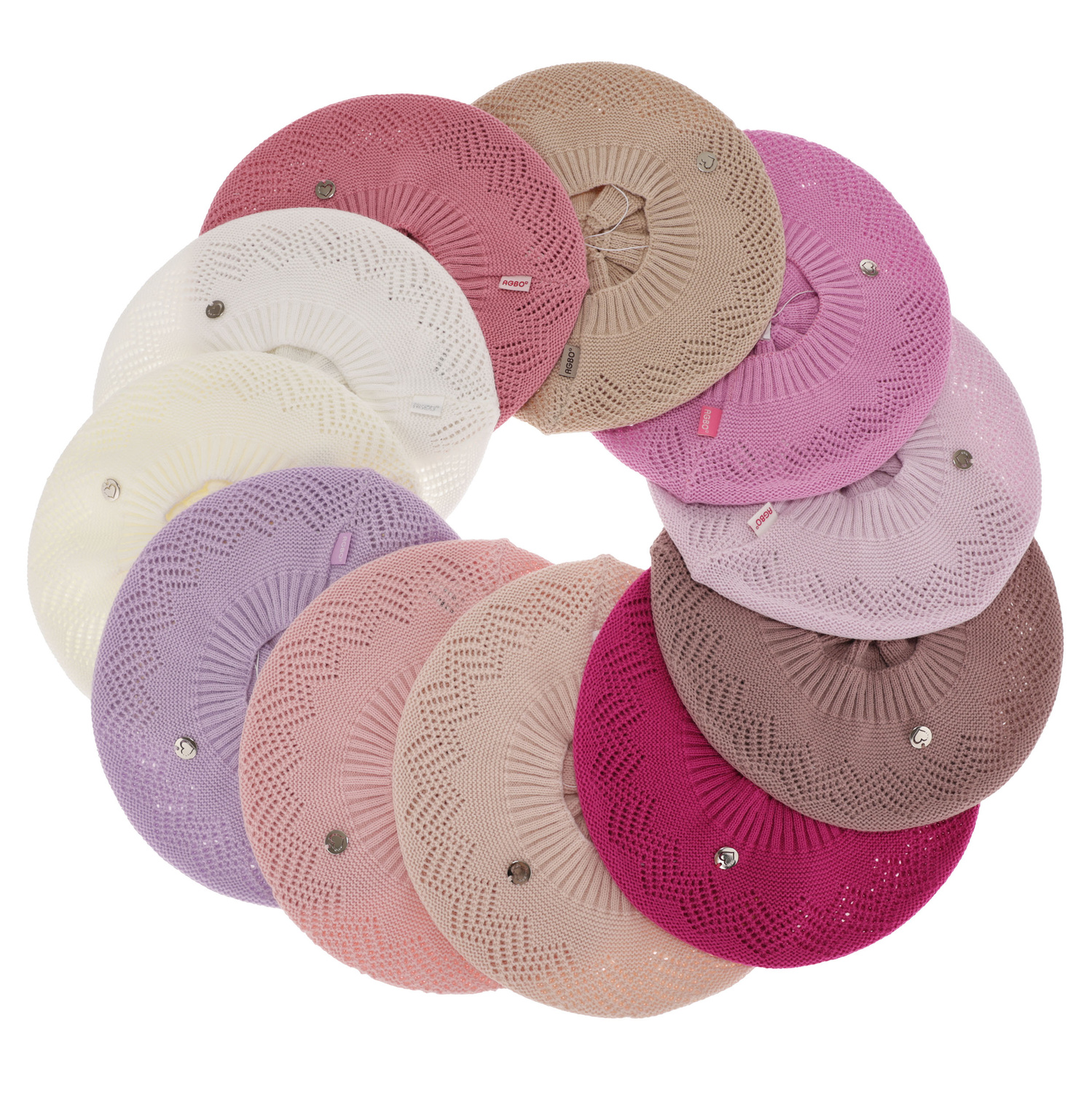 Beret automne/printemps fille, beige, ajouré, Filadelfia