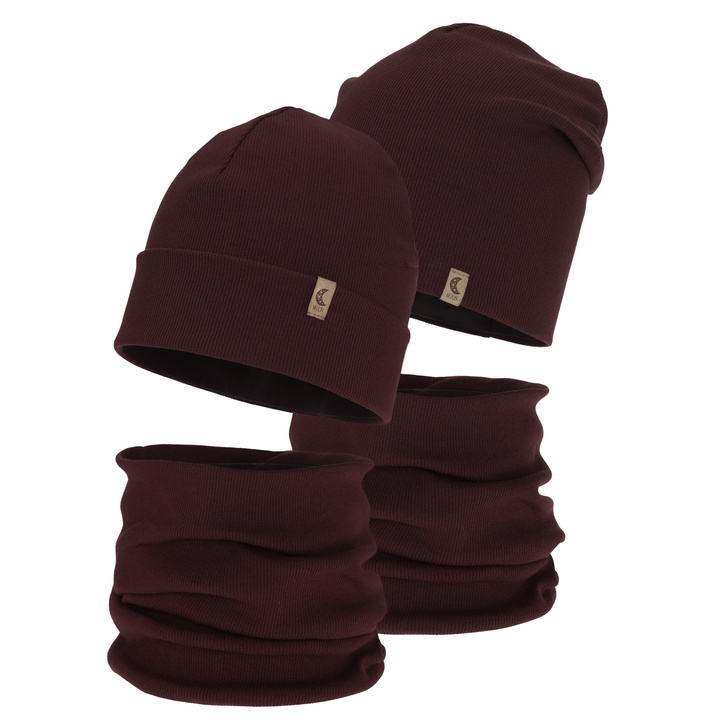 Ensemble automne/printemps fille: bonnet et snood, coton, bordeaux, Bravura