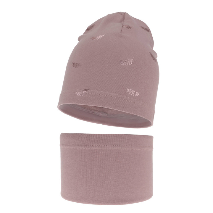 Ensemble automne/printemps fille: bonnet et snood, lavande, en coton, Florena