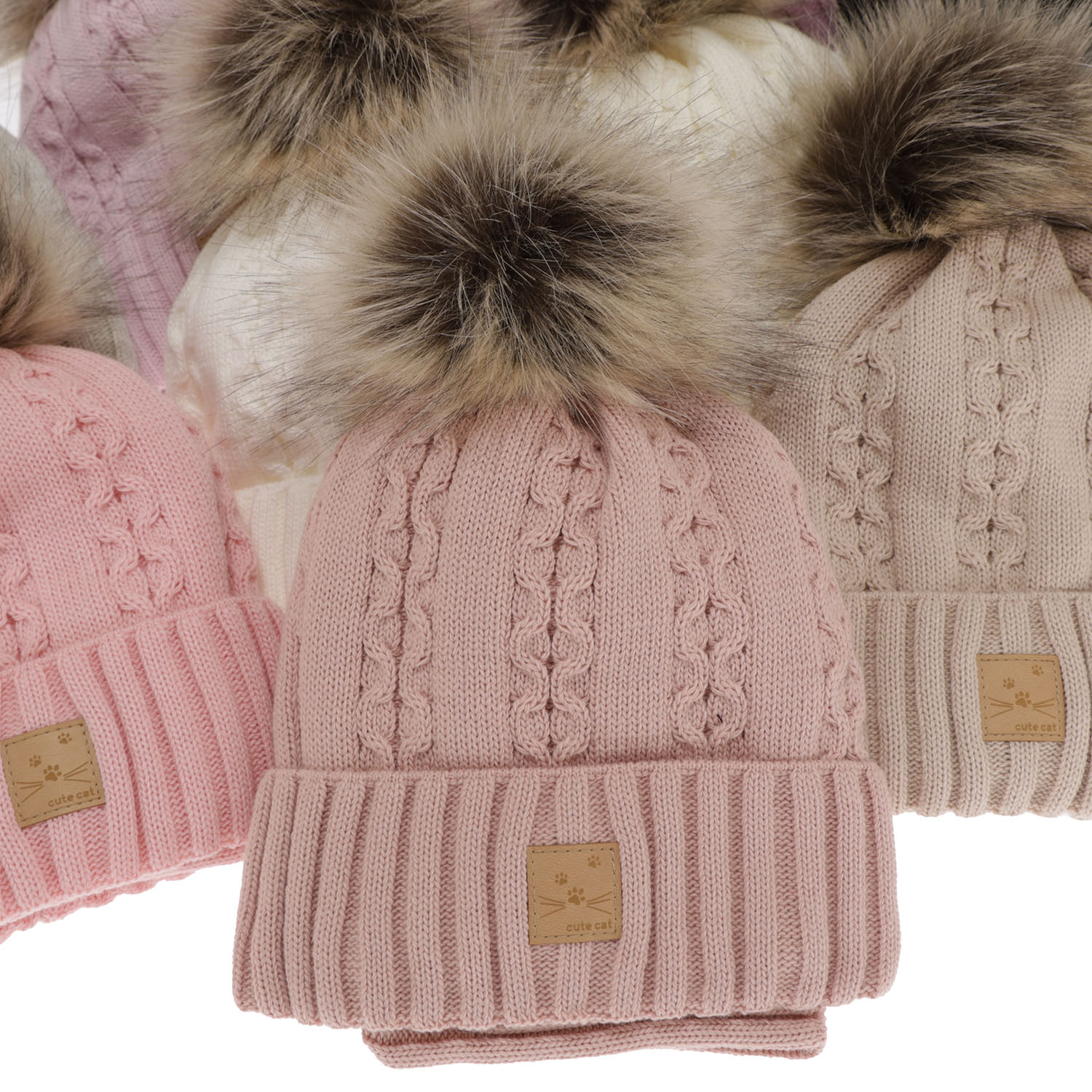 Ensemble d'hiver fille: bonnet et snood, rose, avec pompon, Alexia