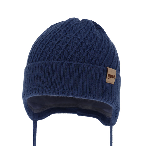 Bonnet automne/printemps garçon, bleu marine, avec liens, David
