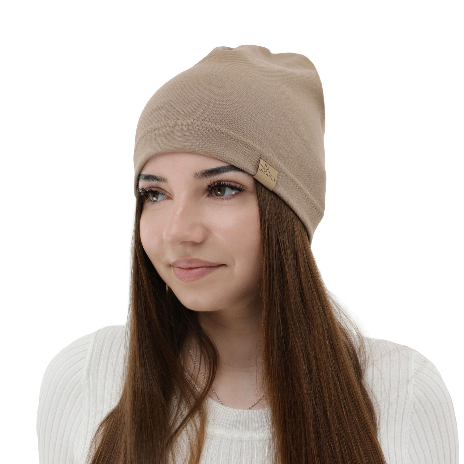 Bonnet automne/printemps femme, beige foncé, en coton, Brema