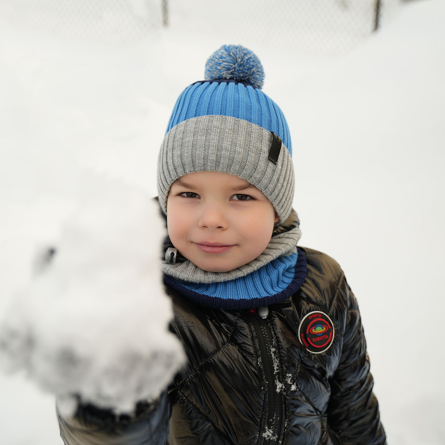 Ensemble d'hiver garçon: bonnet et snood, noir, Karson