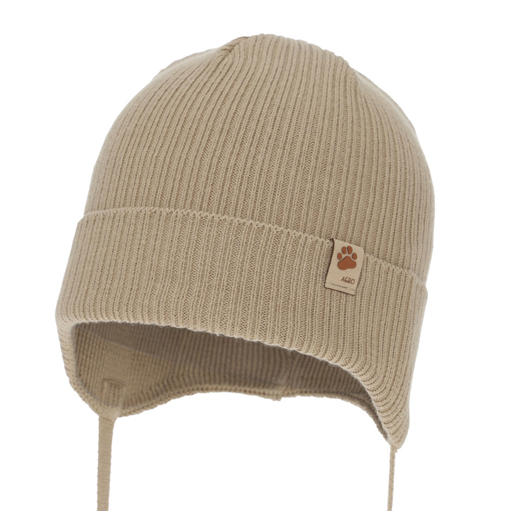 Bonnet automne/printemps garçon, beige foncé, avec liens, 100% coton, Elmar