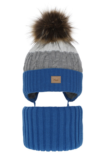 Ensemble d'hiver garçon: bonnet et snood, bleu, avec pompon, Maxwell
