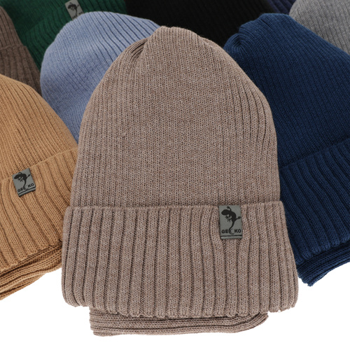 Ensemble d'hiver garçon: bonnet et snood, camel, avec laine mérinos, doublé de polaire, Gecko