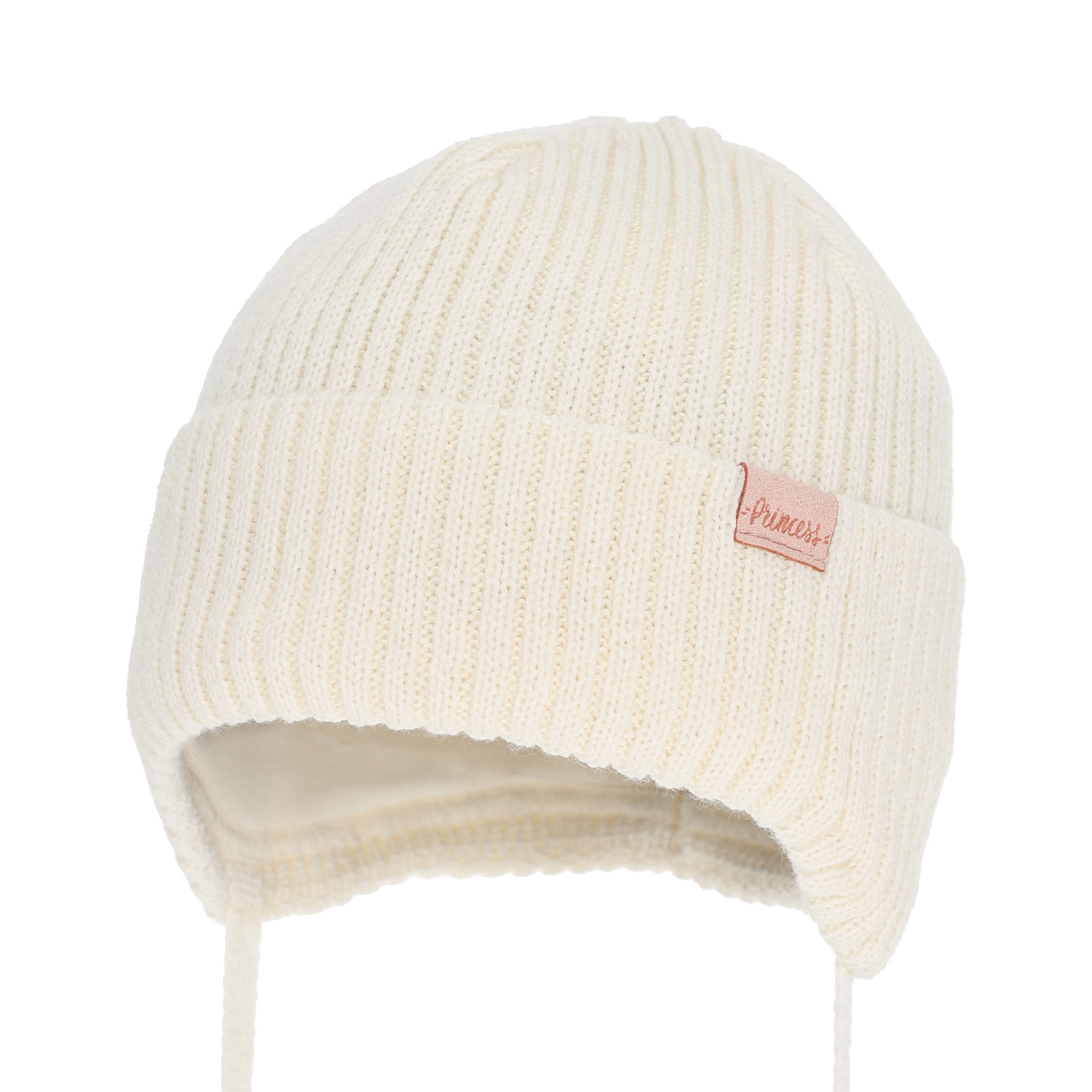 Bonnet d'hiver fille, crème, avec liens, avec laine mérinos, Punia