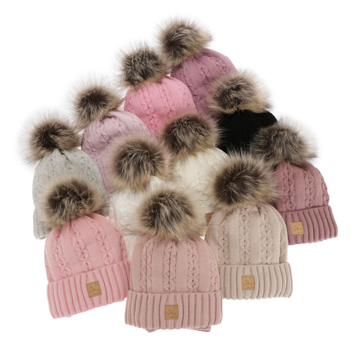 Ensemble d'hiver fille: bonnet et snood, rose, avec pompon, Alexia