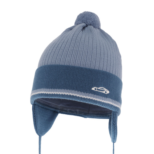 Bonnet automne/printemps garçon, bleu clair, avec liens, avec pompon, Jacob