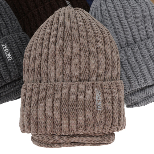 Ensemble d'hiver garçon (bonnet et snood), bleu marine, avec laine mérinos, doublé polaire, Banasko