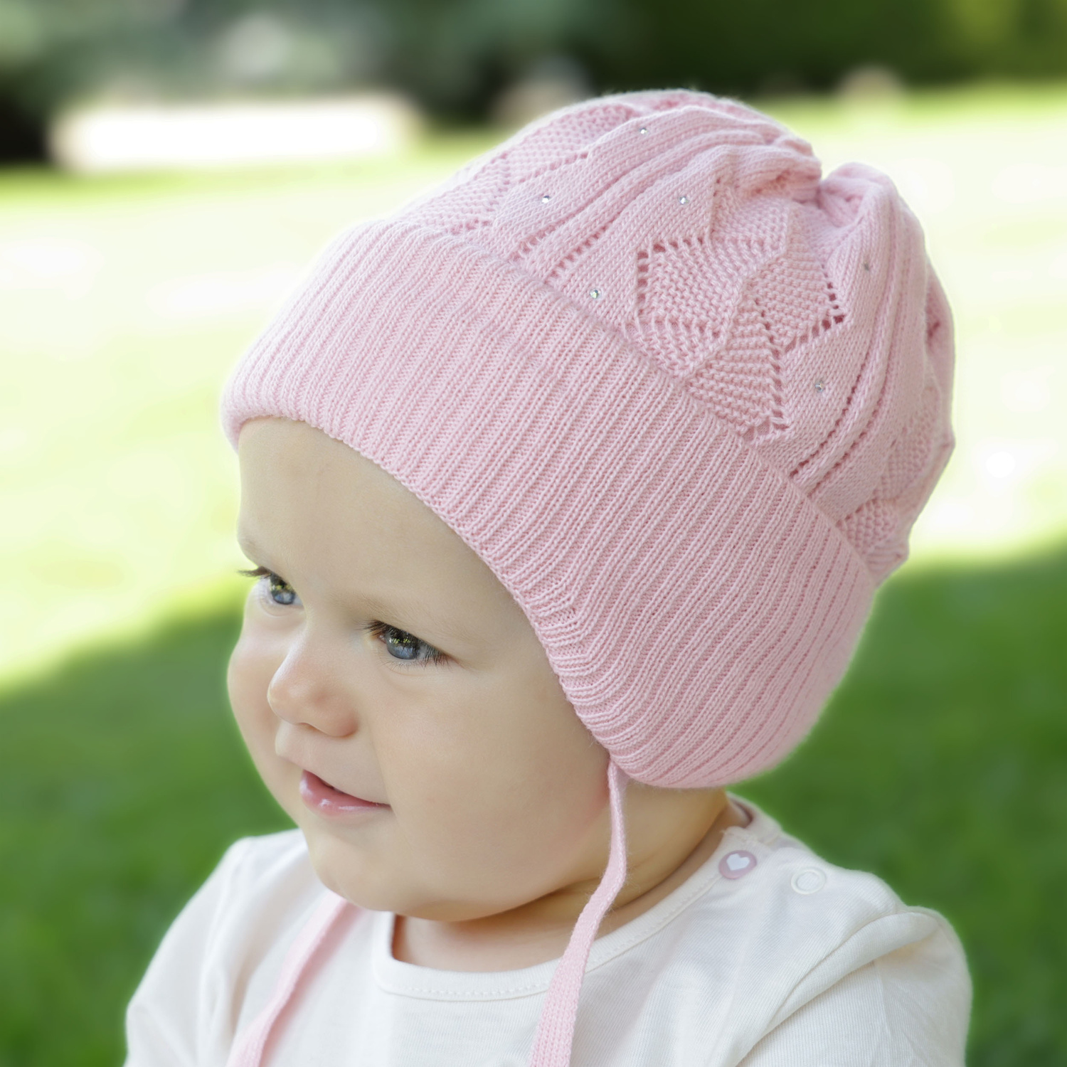 Bonnet automne/printemps fille, grise, avec liens, Marinetta