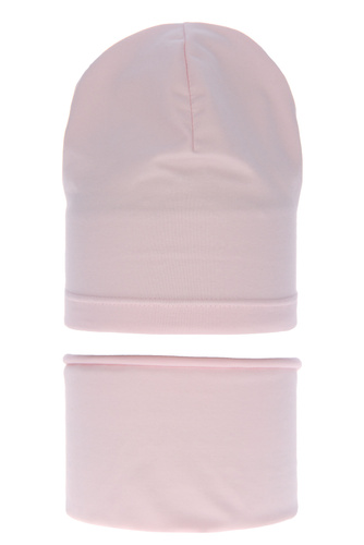Ensemble automne/printemps fille: bonnet et snood, rose, coton, Hazelka