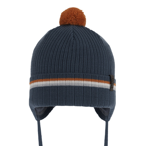 Bonnet automne/printemps garçon, bleu, avec pompon, avec liens, Vesper