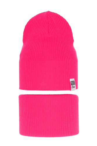 Ensemble automne/printemps fille: bonnet et snood, avec coton, rose, Farinka