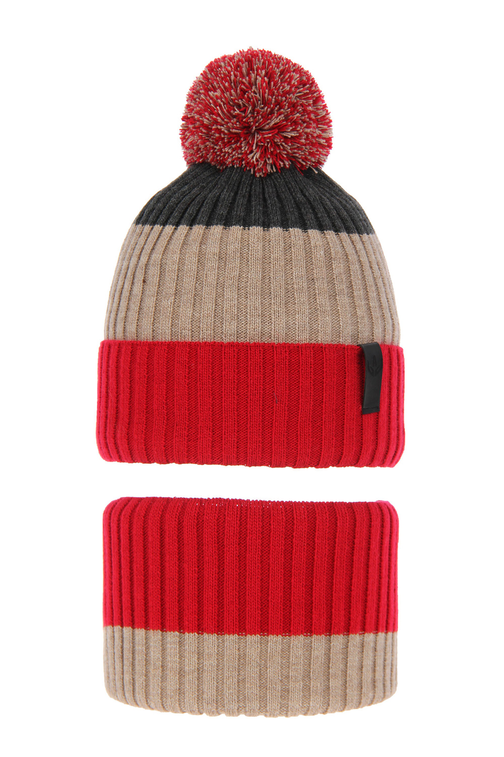 Ensemble d'hiver garçon: bonnet et snood, rouge, avec pompon, Karson