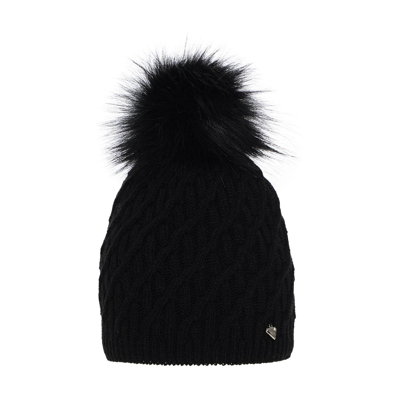 Bonnet d'hiver femme, noir, avec pompon, Kaskada
