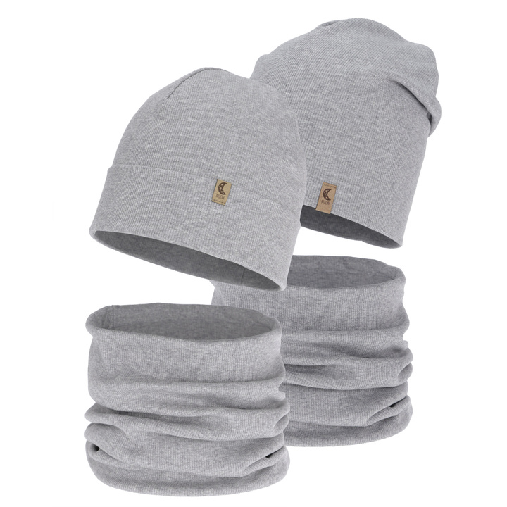 Ensemble automne/printemps fille: bonnet et snood, gris, coton, Bravura