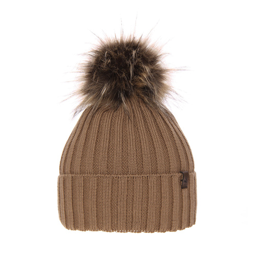 Bonnet d'hiver femme, camel, avec laine mérinos, Texa