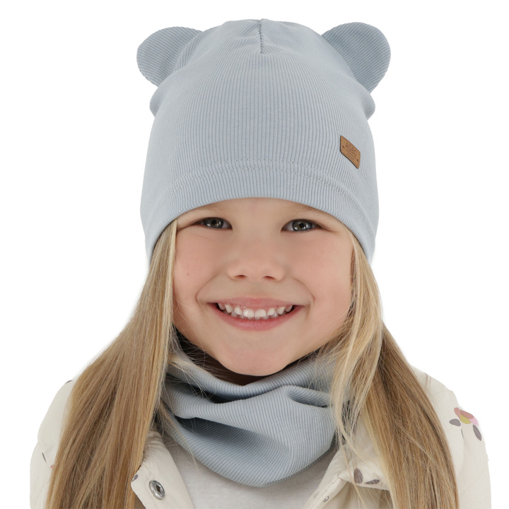 Ensemble automne/printemps fille: bonnet et snood, en coton, gris Georgea