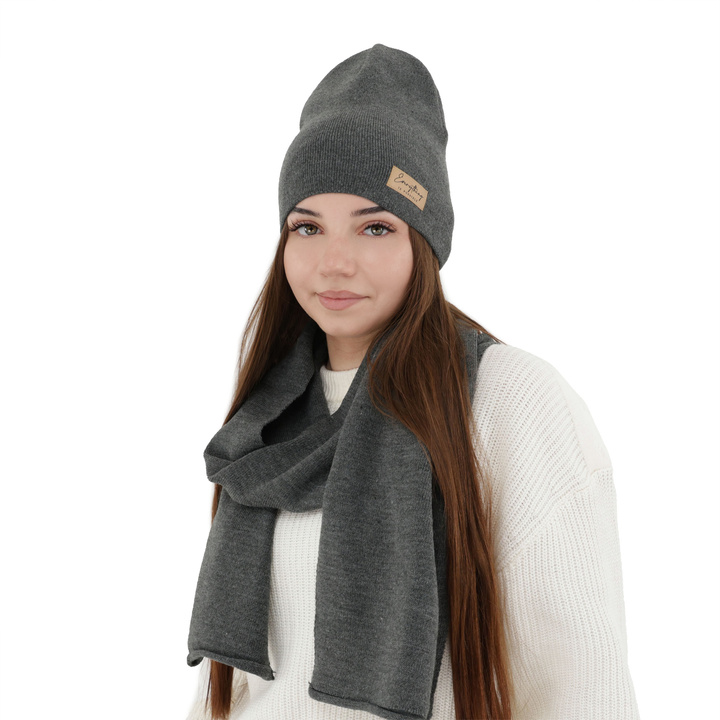 Ensemble automne/printemps femme: bonnet et écharpe, grigio, Zula