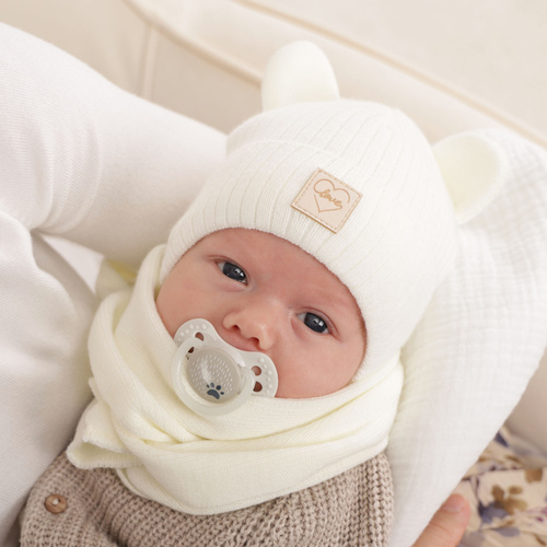 Ensemble d'hiver fille: bonnet et écharpe, blanc, Antola