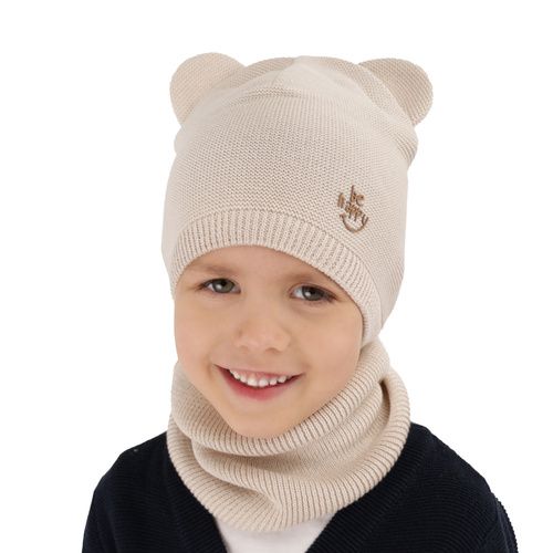 Ensemble automne/printemps garçon: bonnet et snood, avec coton, orange, Avec pompon, Ludvic