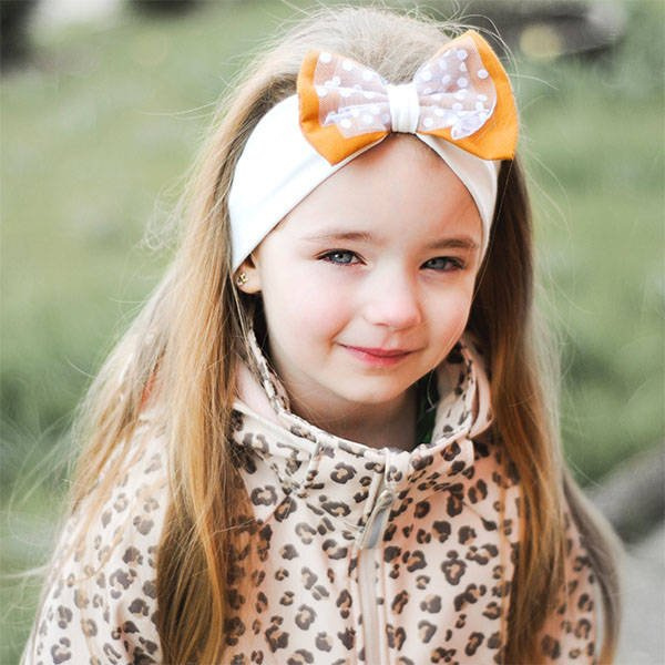 Opaska automne/printemps fille, crème, en coton, avec noeud, Celinka