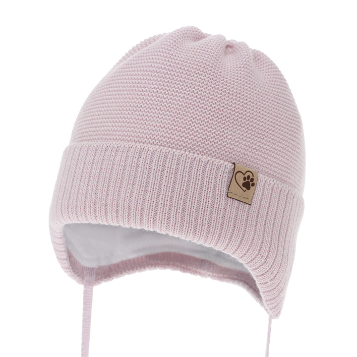 Bonnet d'hiver fille, liliowe, avec liens, avec laine mérinos, Dari