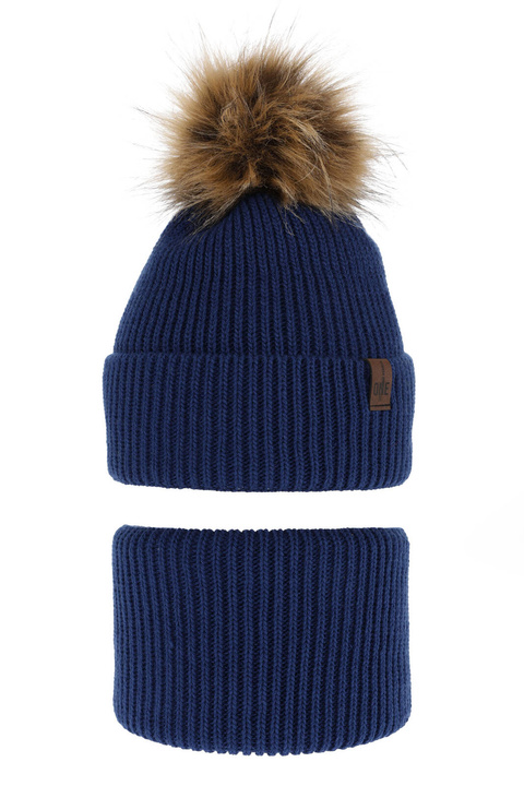 Ensemble d'hiver garçon: bonnet et snood, bleu, avec pompon, Modus