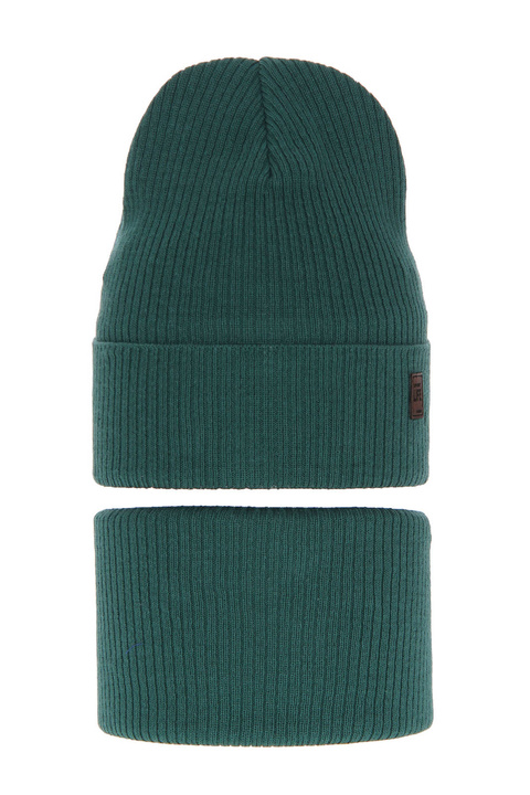 Ensemble automne/printemps garçon: bonnet et snood, avec coton, vert émeraude, en coton, Dragon