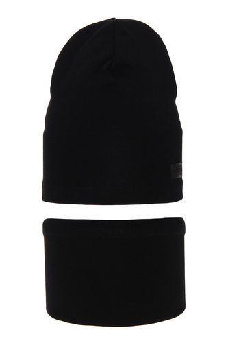 Ensemble automne/printemps garçon: bonnet et snood, noir, en coton, Frizi