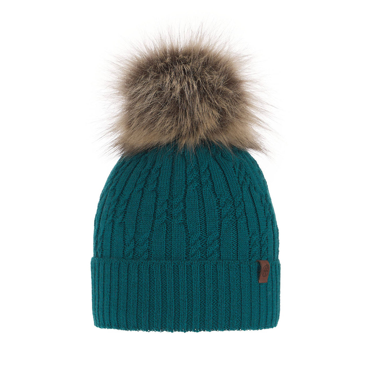 Bonnet d'hiver femme, hiver, vert émeraude, avec laine mérinos, Larida