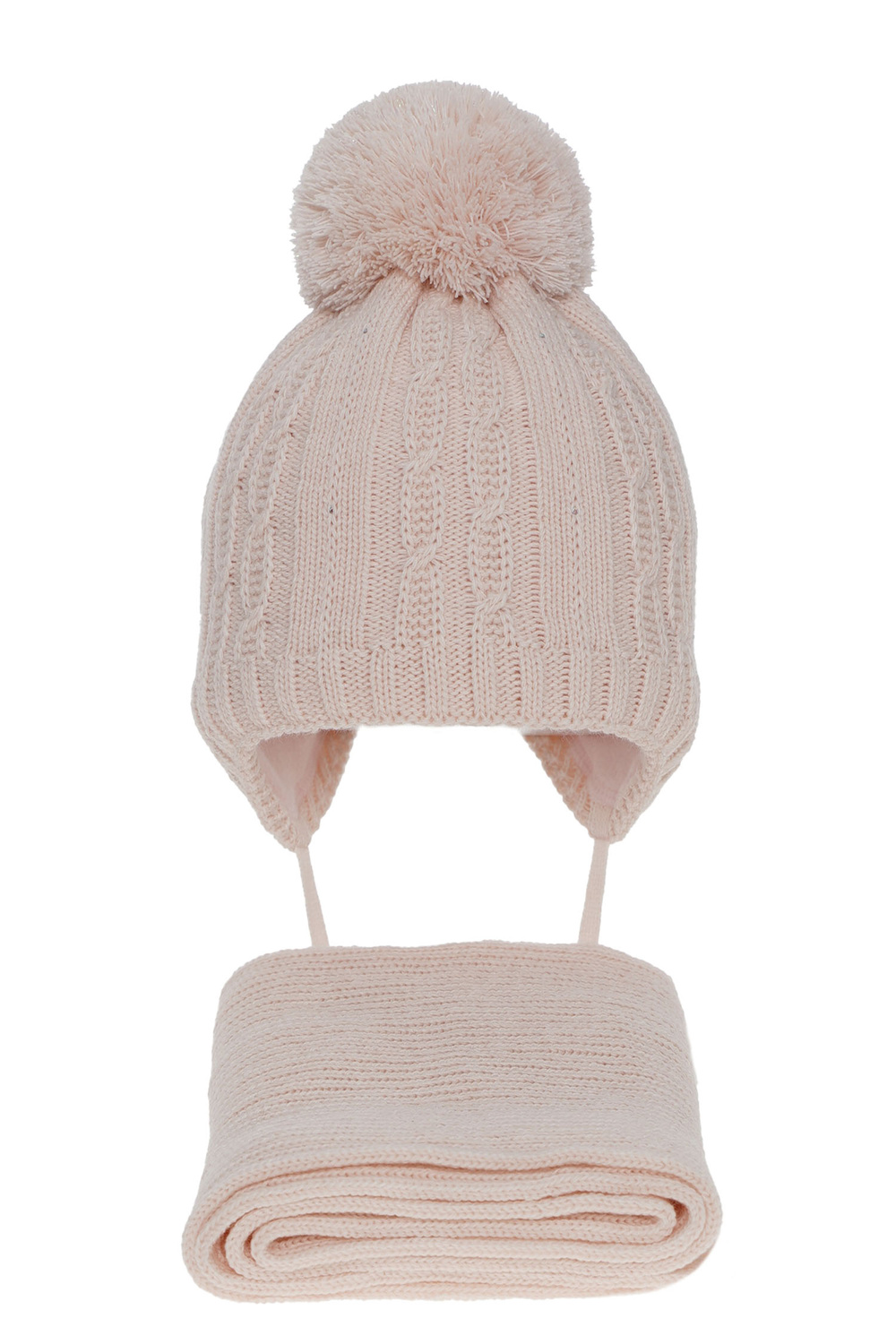 Ensemble d'hiver fille: bonnet et écharpe, rose, avec pompon, Candy